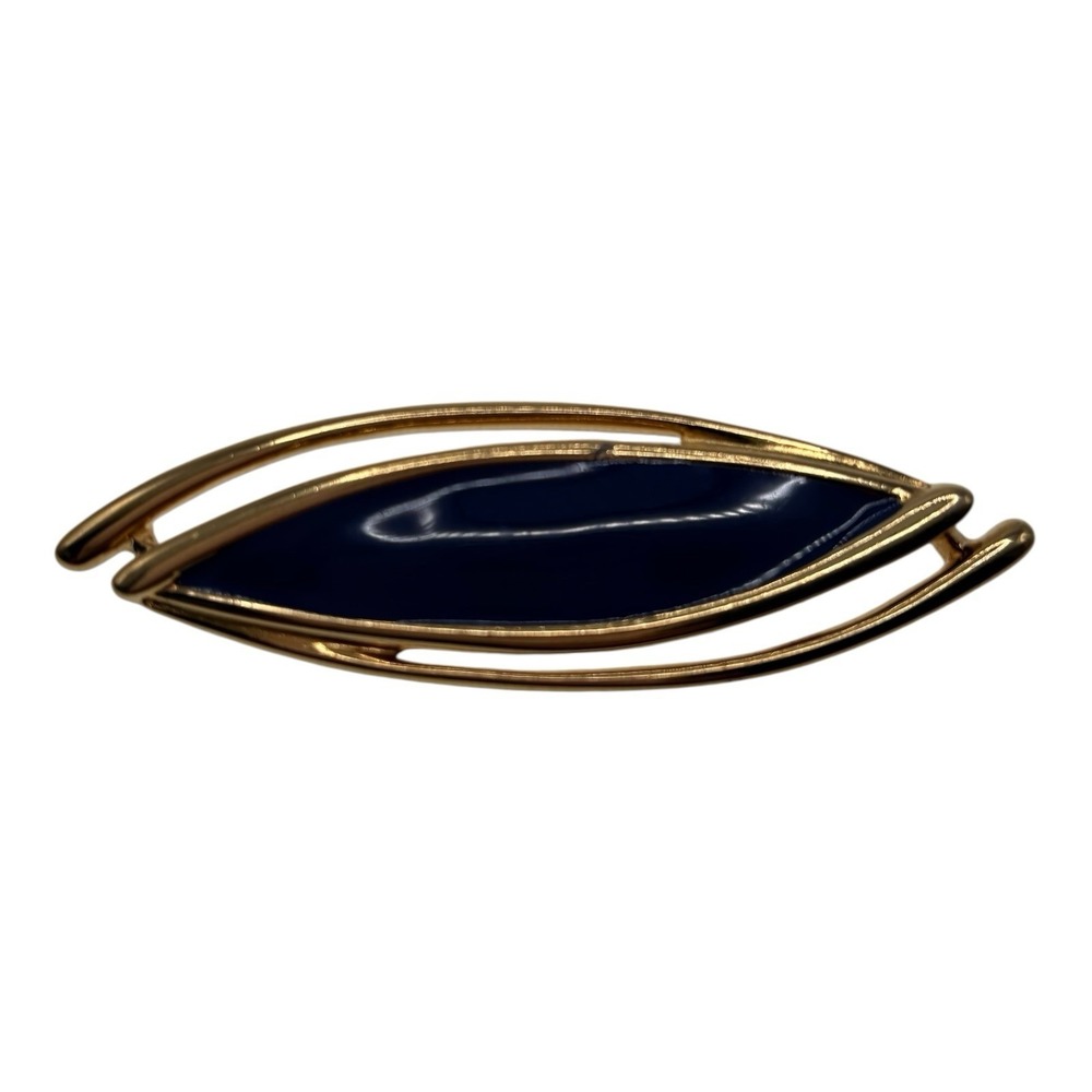 Vintage Monet Gold Tone Blue Enamel Marquise Modernist Brooch Pin Signed